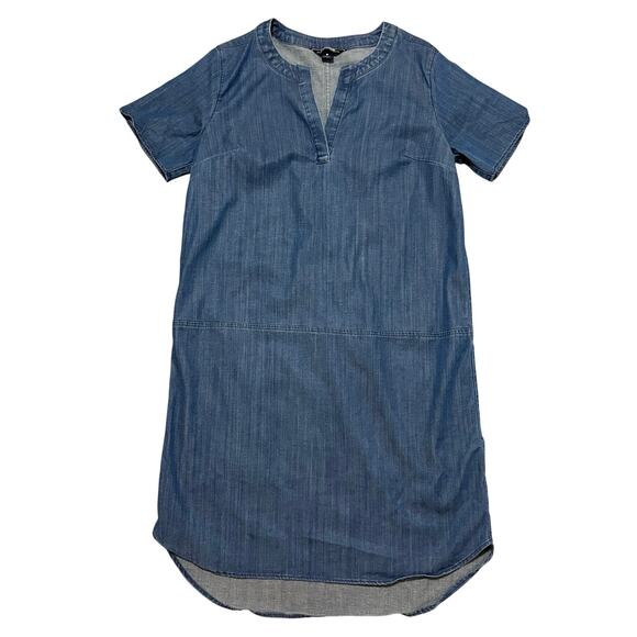 Lands' End Dresses & Skirts - Lands' End Denim Lyocell Shift Dress Womens 8 Blue Chambray Tunic Short Sleeve